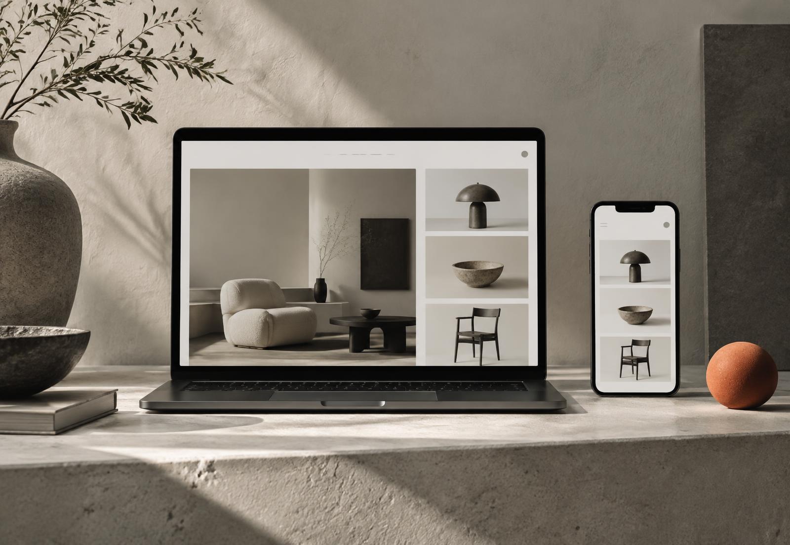 Placeholder: discovery commerce platform shown on laptop and phone